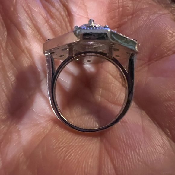 Art Deco Style Blue n White Crystal CZ Ring - Picture 8 of 10